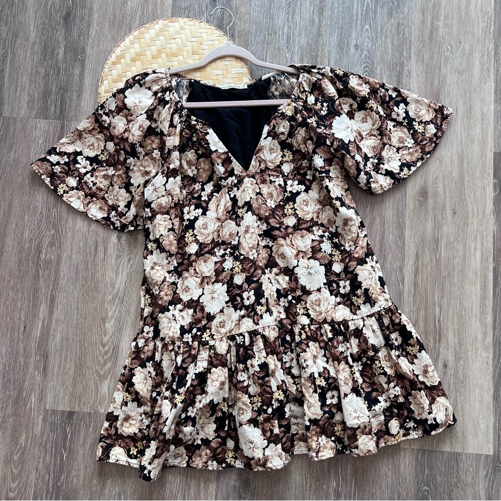 Abercrombie &‎ fitch brown floral linen dress